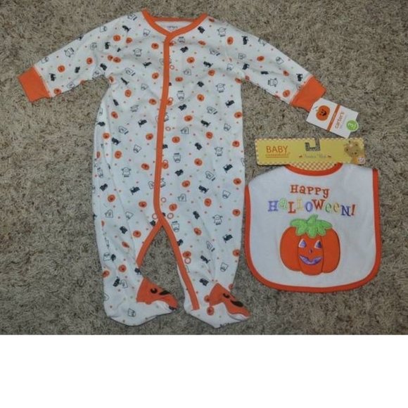 Carter's Other - Carters Halloween Pajamas & Bib 3 months 1 Piece Footed Sleep n Play 2 Pc Set